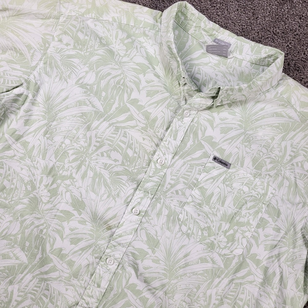 Columbia AM0094 Mens XXL Sage Green Tropical Leaf Print‎ Stretch Button Shirt